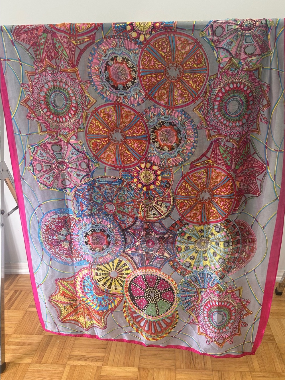 Beautiful colorful silk and viscose scarf- ornate paisley and medallion pattern